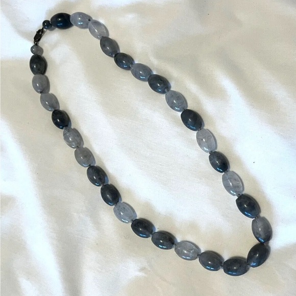 Grey Quartz Bead Necklace 22” Long Clasp - Picture 1 of 4
